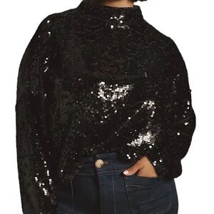 The Alani Cashmere Mock-Neck Sequined Sweater - Black